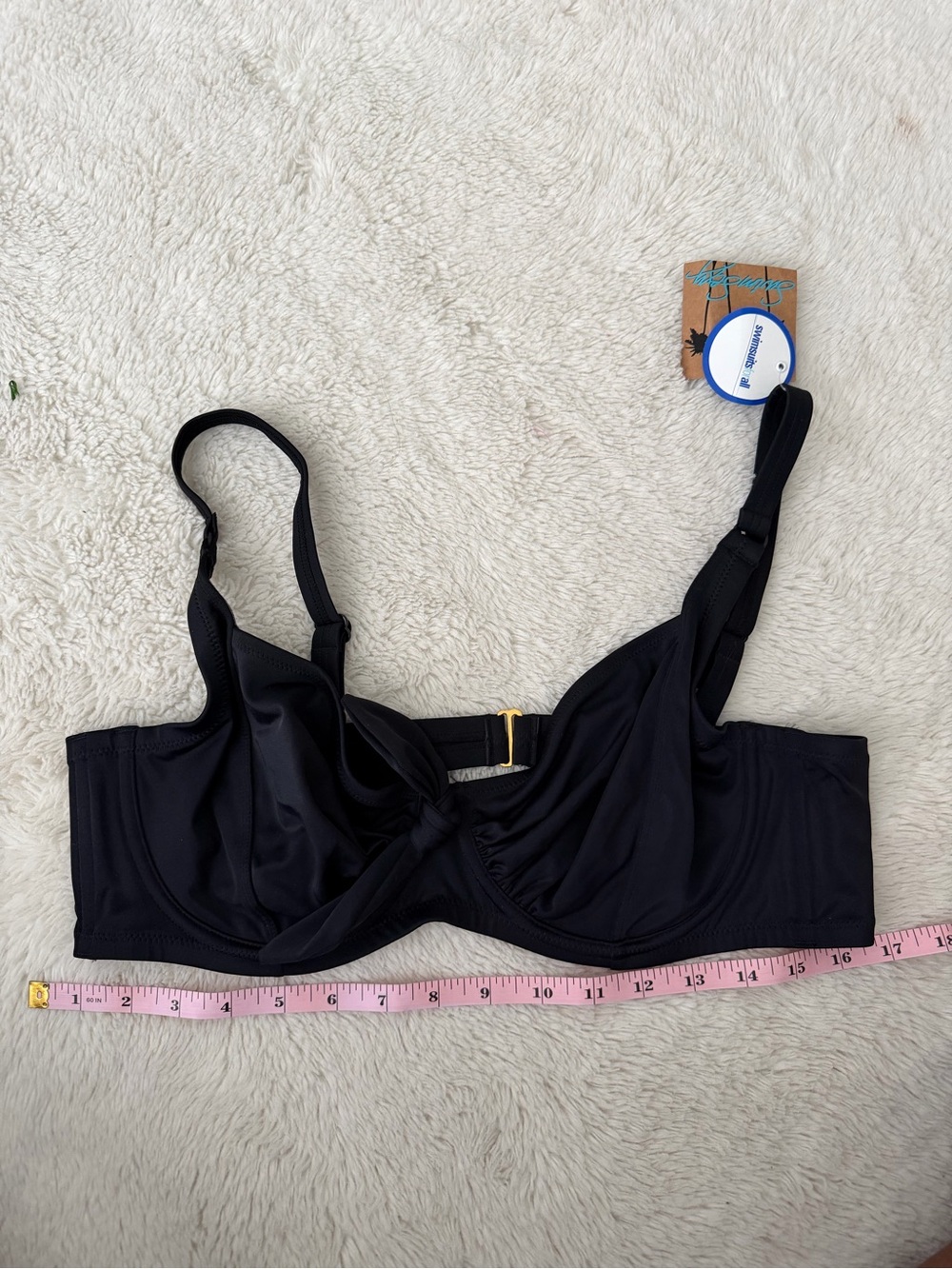 Swimsuits For All Black Underwire Bikini Bra Top with Gold Accent
